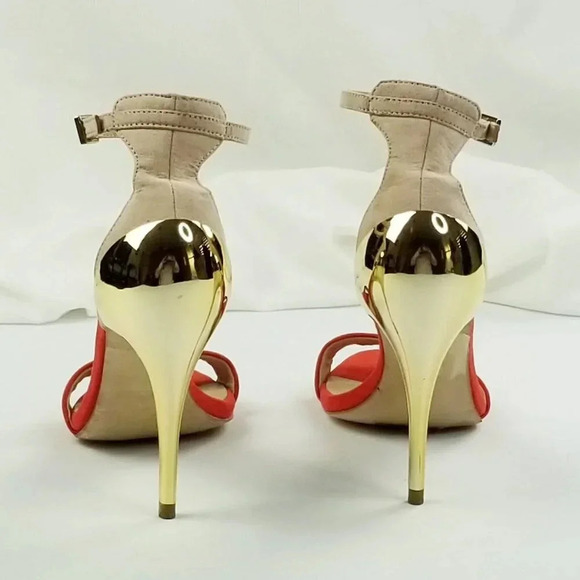 Zara Basic Size 36 (US 5.5-6) Women's Red Suede Ankle Strap Gold Heel Pumps - Picture 11 of 12
